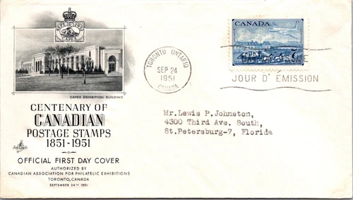 Canada 1951 FDC Canadian Postage Stamps - Toronto, Ont - Single - F76829