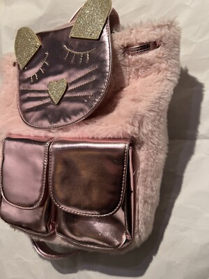 Olivia Miller Backpack Pink Fur Cat Bag Glossy Soft 12”x12  display picture 2