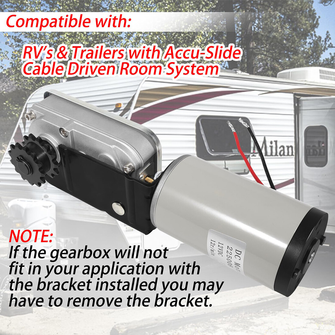 RV Slide Out Gear Box & Motor Kit – Fits BAL 225008 – 13 Tooth Sprocket, High Output Motor