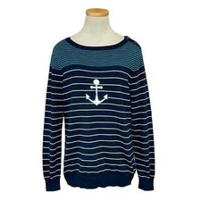 Brooks Brothers Sweater Womens L Large Blue Nautical Anchor Pullover Red Fleece