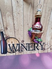 New blown Wine Bottle Basket Grapes Winery alcohol Christmas Ornament NWT