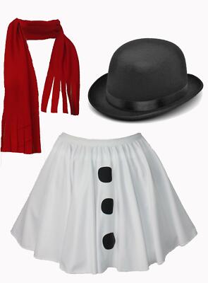 Erwachsene Schneemann Schneemädchen Rock Schal & Bowler Mütze Winter Kostüm