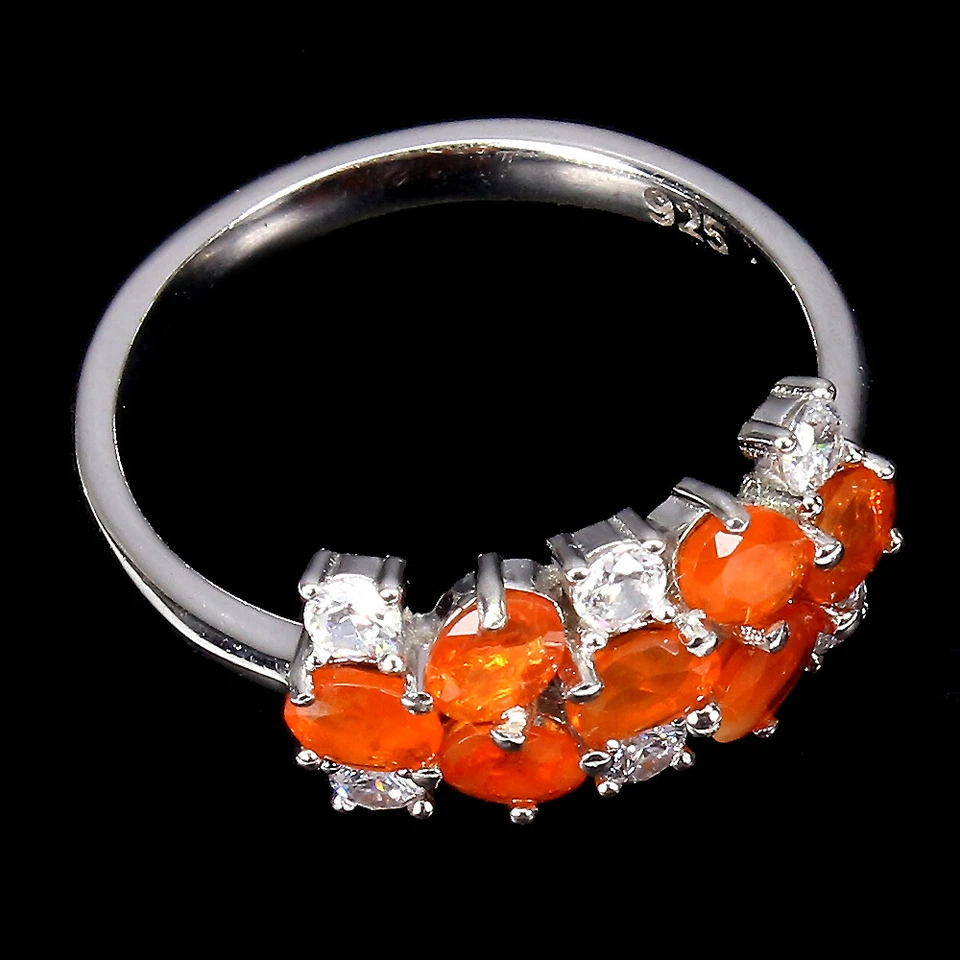 925 Anello Argento Sterling Ovale Arancione Opale di Fuoco Non Scaldato Gemma - Immagine 3 di 4