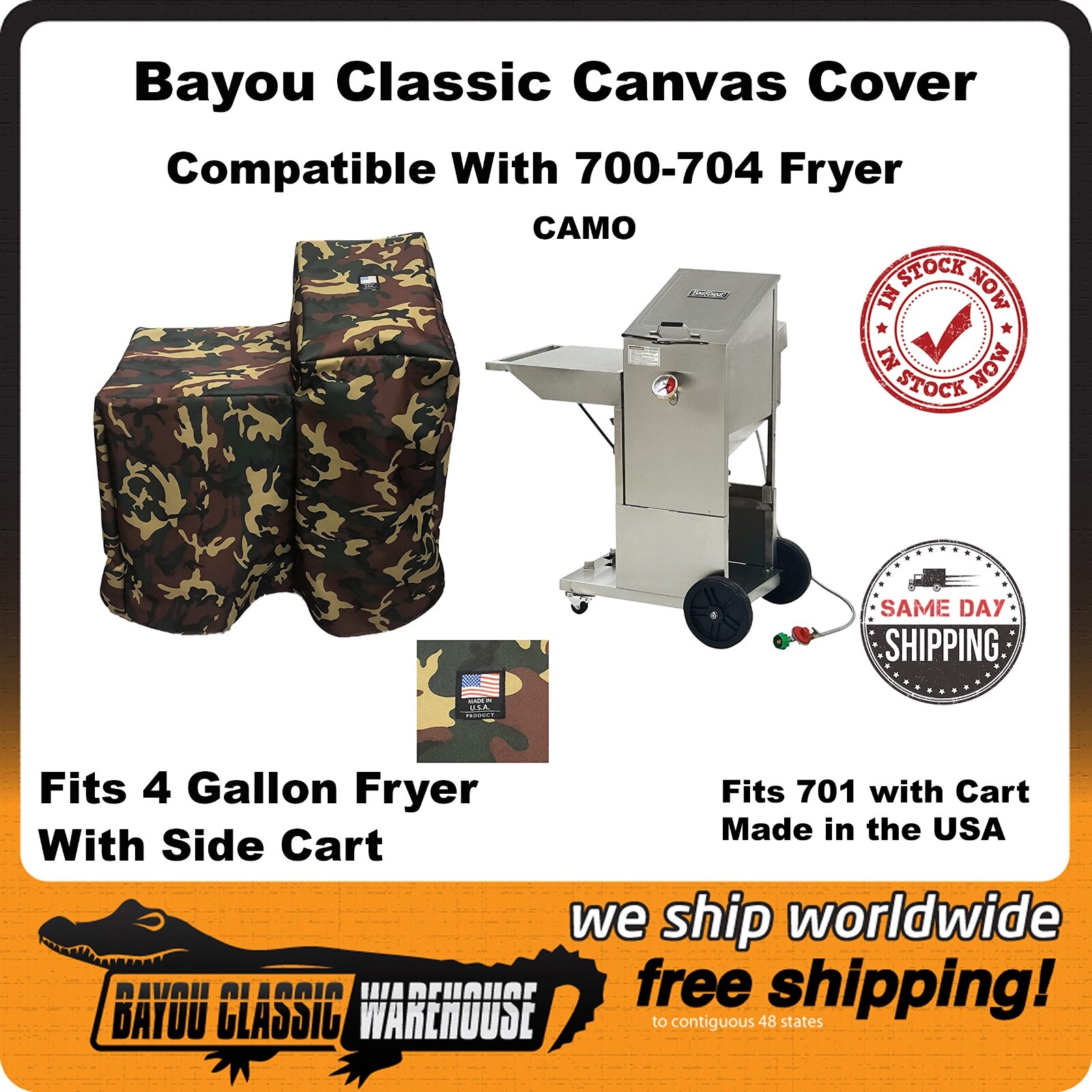 Bayou Classic 700 704 4 Gallon CAMO Fryer Cover With Side Cart Made In Bayou Classic 700 704 4 Gallon CAMO Fryer Cover With Side Cart Made In