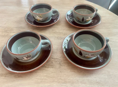 Vintage Stangl Golden Harvest Pottery Cups and Saucers - 8 PC