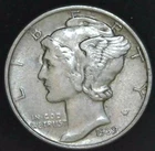 1939-P 10C Mercury Dime AU 90% Silver 22oct0515-4