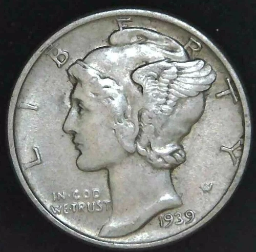 1939-P 10C Mercury Dime AU 90% Silver 22oct0515-4