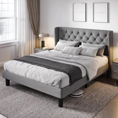 Modern Farmhouse Queen Platform Bed In Alabaster And Honey No Box Springs
