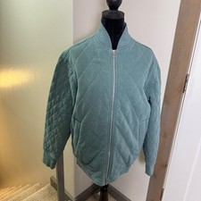 Athleta Quilted Teal Bomber Jacket Full Zip Double Zipper Hoodless Oversized S
