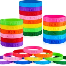Gejoy 60 Pcs Jesus Loves You Silicone Bracelets Bulk Colorful Christian Religiou