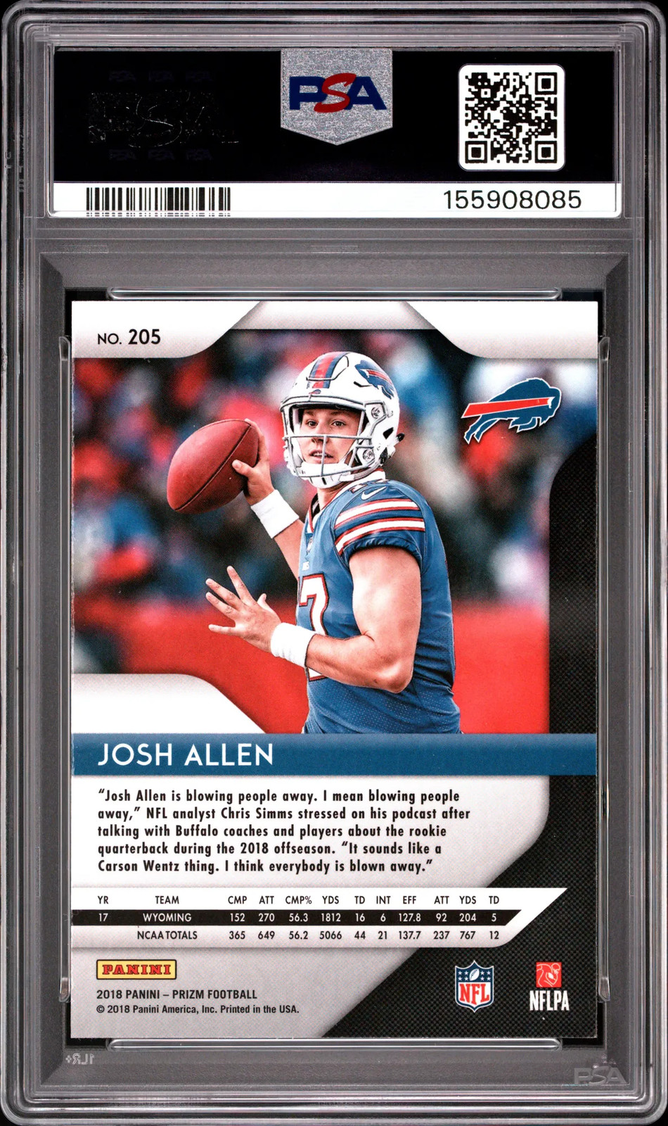 2018 Panini Prizm Josh Allen #205 PSA 9 view 2