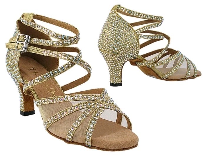 Zapatos de Baile Salsa Bachata Latina Salón Champagne Brillo Malla Satinada Talla 9