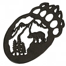 Scratch & Dent 9 Inch Cast Iron Mountain Scene Bear Paw Trivet Home Decor