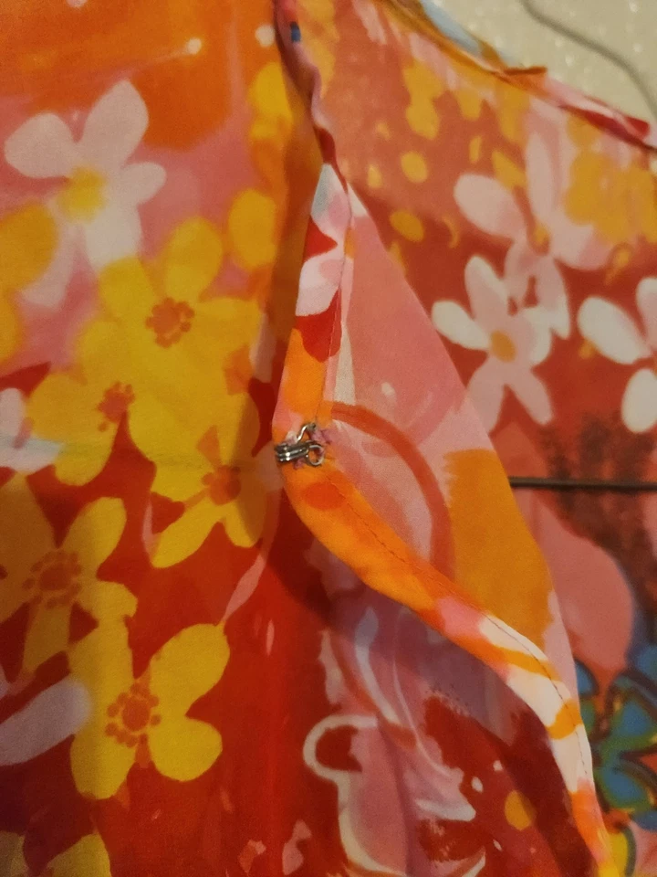 Vintage 60s Mod Bright Floral Print Kaftan Mumu Hippie Dress By Leo Naroucci HTF - Image 4 of 4