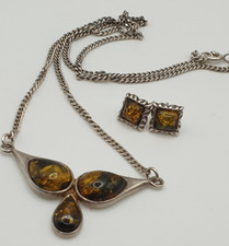 kleines Konvolut Schmuck Silber 925 - Bernstein ? - Kette 925 FBM - Ohrringe 925
