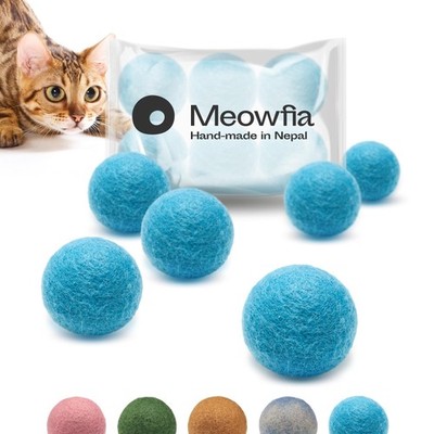 MEOWFIA Wool Ball Toys for Cats & Small Dogs - 6-Pack, 1.5 Inch Felted, Safe