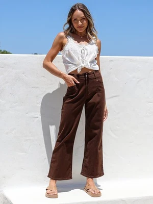 Womens Country Denim Aust J-Lo Wide Leg Crop Jeans Chocolate Brown Sz 9 BNWT - image 1 of 4