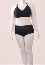 Plus Size Classic Black Cross Back Two Piece Bikini Set