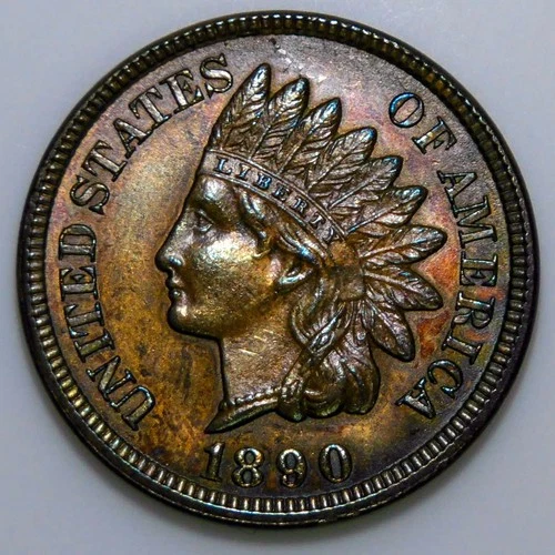 ~BEAUTIFUL LUSTER~ 1890 Indian Head Cent Bronze UNC i806