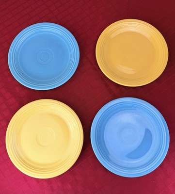 Vtg Fiesta 7.25  Plate Blue Yellow Lot 4 Bread Butter Salad USA Fiestaware MCM