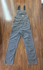Carhartt Overall Bibs Gray Men’s 32x34 Canvas Double Knees EUC 102987-039