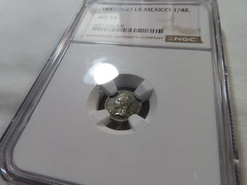 N48 Mexico 1843 Overdate "2"-Guanajuato, LR Silver 1/4 Real NGC AU-55