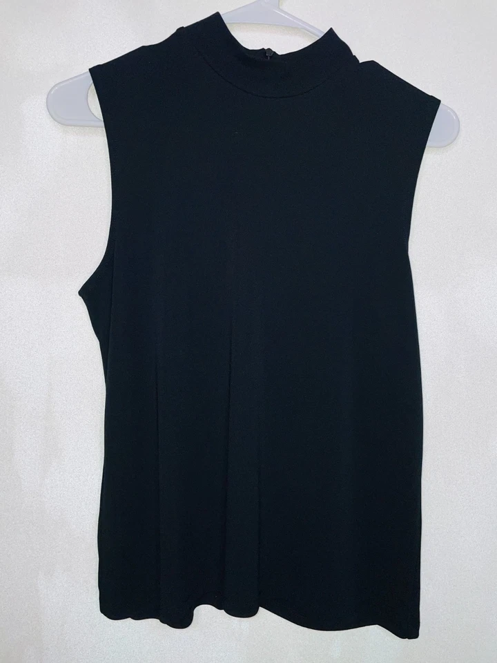 Josephine Chaus Women's Black Sleeveless Zip Up Tank Top Small Collared Vintage Foto 2 de 4