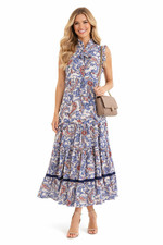 Womens Boho Paisley Floral Sleeveless Maxi Dress Relaxed Beach Sleeveless
