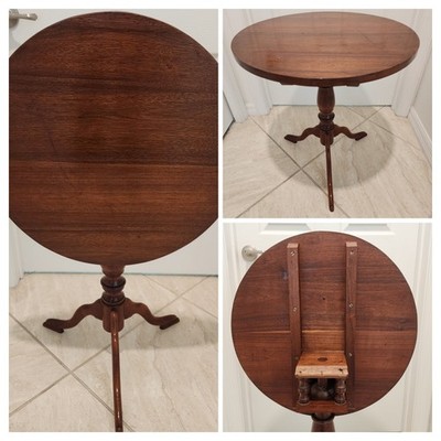 Antique Birdcage Swivel Tilt-Top Mahogany Side Tea Table Tripod Legs 24''H x 22''W