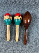 Vintage Wooden Maracas Hand Painted Set of 3 Percussion Instruments 10  