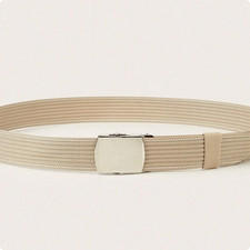 Premium Military Web Belt Khaki With Silver Buckle Fits Any Size To Size 40