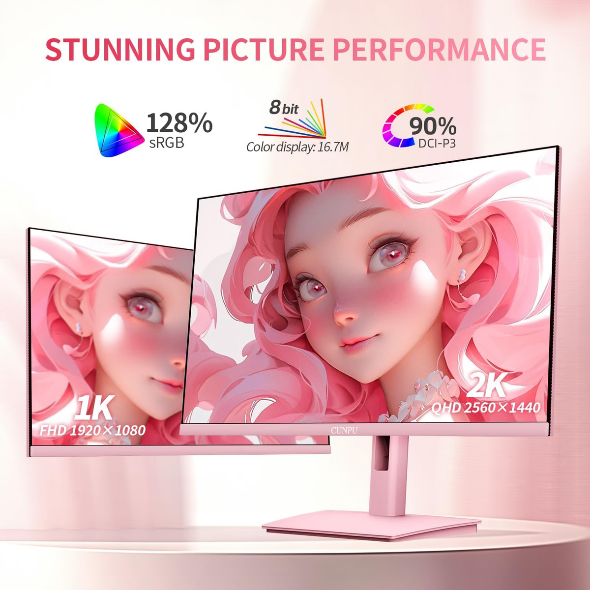 27 Inch Pastel Pink Gaming Monitor QHD 2560X1440 180/200Hz 1Ms GTG