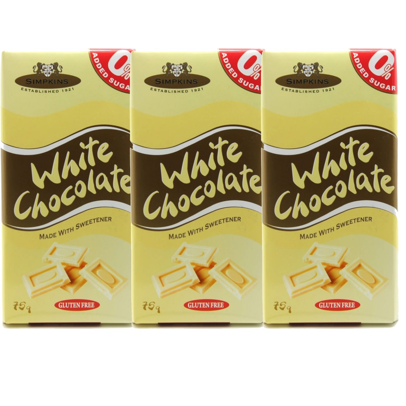 Simpkins No Added Sugar White Chocolate 3 x 75g - Gluten Free