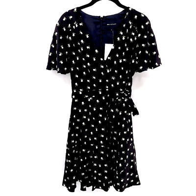 NWT Jill Jill Stuart black tulip embroidered Wrap Style dress in size 4