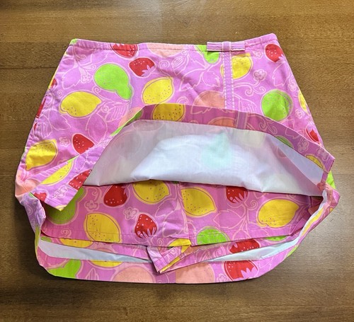 Vintage Lilly Pulitzer Green Pink Fruit Print A-Line Skirt Skort Girls Size 16 - Picture 4 of 8