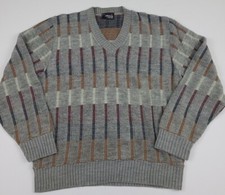 Vintage 80s Dimension Unique Stipe Pattern Multicolor Sweater Vtg Made In USA
