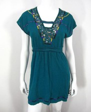 Nanette Lenore Cap Sleeve Sweater Dress Size A Small Blue Beaded V Neck