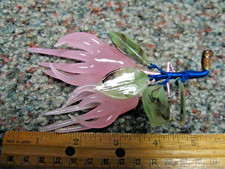Vintage Chinese Pink Glass Wired Flowers green leaves
