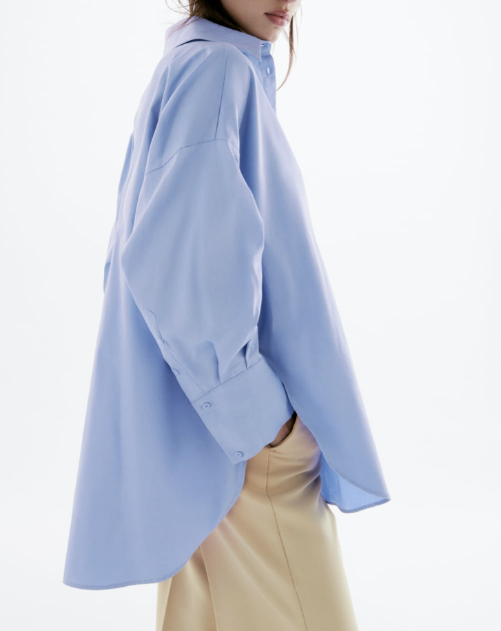 ZARA NEW WOMAN OVERSIZED SATIN EFFECT POPLIN BUTTON DOWN SHIRT
