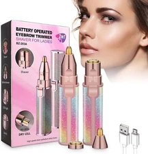2 in 1 Electric Eyebrow Face Hair Remover Painless Facial Trimmer Razor Epilator