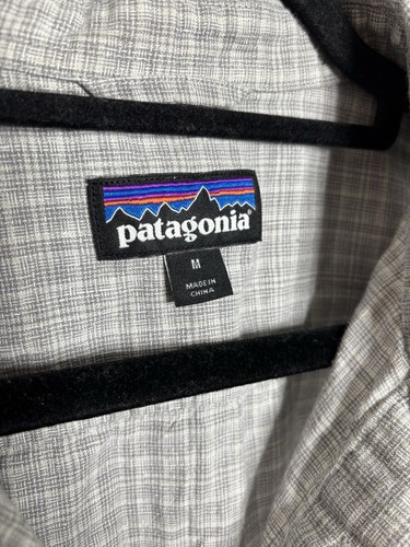 Patagonia Button Up Shirt Mens Md Grey Plaid Short Sleeve Back Step Hemp Cotton - Picture 4 of 6