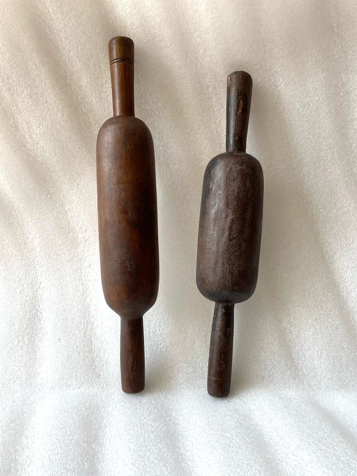 Set of 2 Vintage Wooden Rolling Pin, Belan with Handles, Baking Pin - 228 - Image 2 of 4