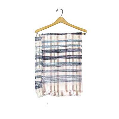 NEW Cejon Plaid Knit Oversize Scarf Pastel Boho Rectangle Raw Hem Fringe