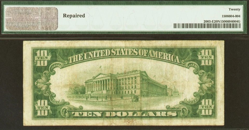 1928C $10 FRN PMG 20 - Redeemable in Gold - Light Green Seal - Scarce Richmond - Image 3 of 3