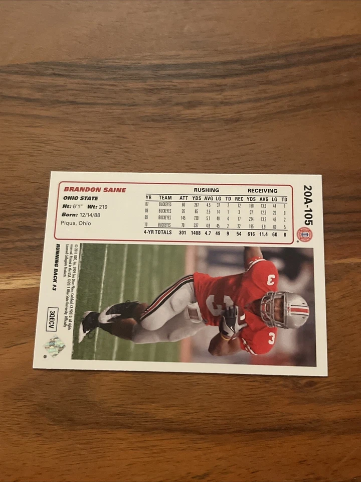 2011 Upper Deck - 1991 UD 20th Anniversary #20A-105 Brandon Saine (RC) - Image 3 of 3