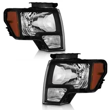 WEELMOTO Pair Headlights For 2009-2014 Ford F-150 F150 Pickup Black Left & Right
