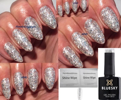 BLUESKY GEL NAIL POLISH SILVER GLITTER CHUNKY AURORA KS1050 UV LED SOAK OFF