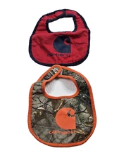 Carhartt Baby Feeding Drooling Bib Lot 2 Boy Camo Orange Red Blue Hook Loop