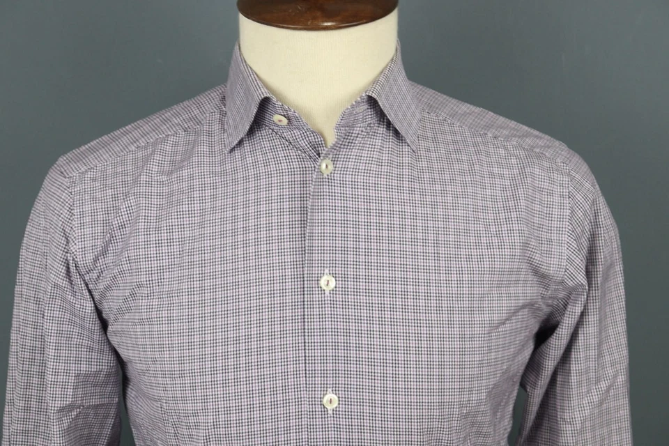 Eton Slim Fit Multicolor Check Long Sleeve Button Down Shirt Size 39 - Image 2 of 4