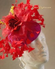 Kentucky Derby Fascinator Red Rose Hot Pink Hat Off White Royal Ascot Butterfly